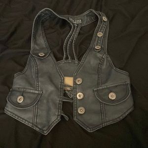 Crop leather like vest